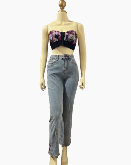 Light-Wash Straight-Leg Denim with Heart Button Detail