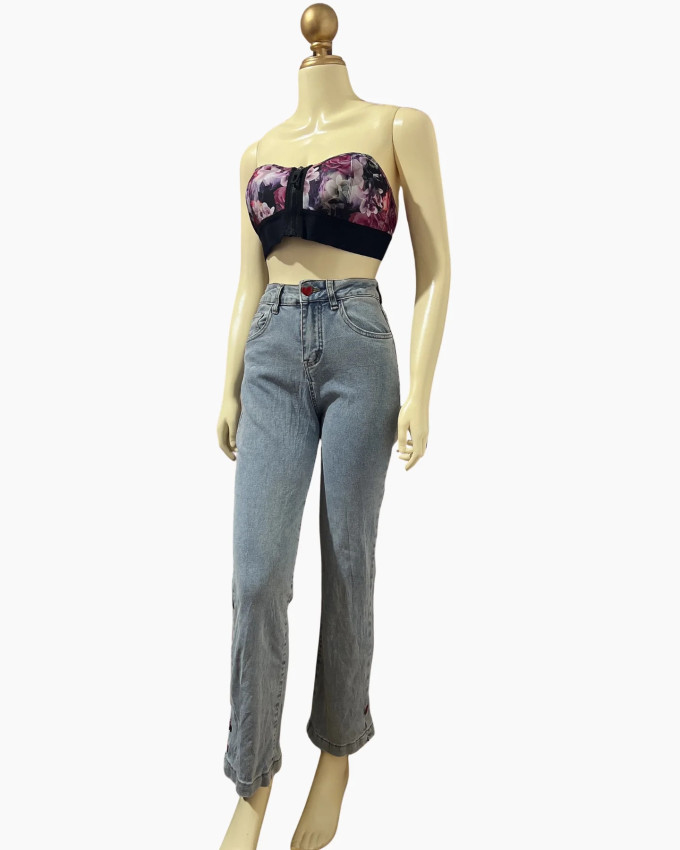 Light-Wash Straight-Leg Denim with Heart Button Detail