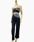 Two-Tone Asymmetric High-Waist Wide-Leg Jeans