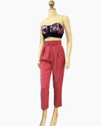 High-Waisted Pleated Tapered Dress Pants – Coral Pink