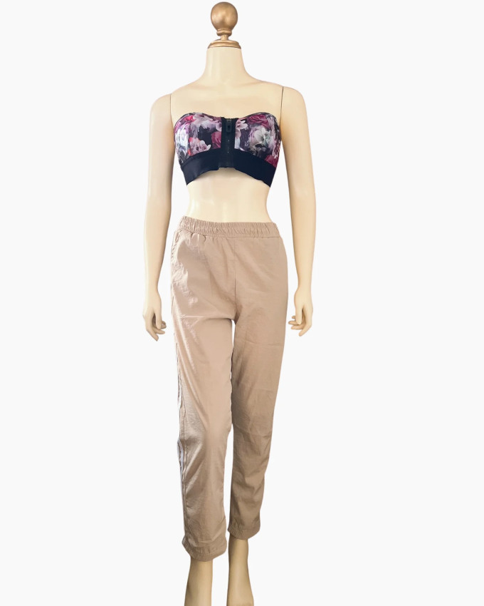 Beige Casual Elastic-Waist Jogger Pants