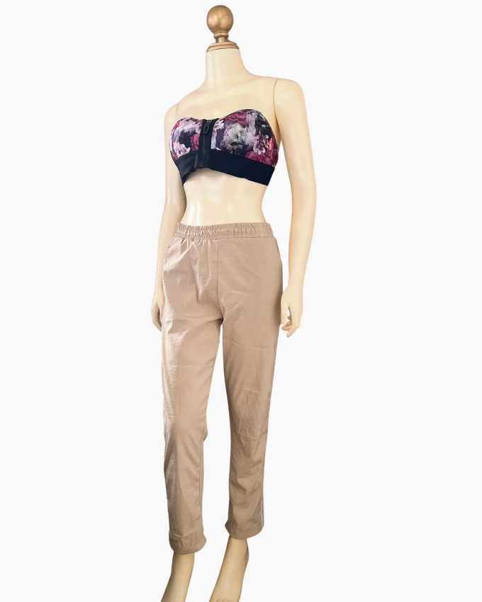 Beige Casual Elastic-Waist Jogger Pants
