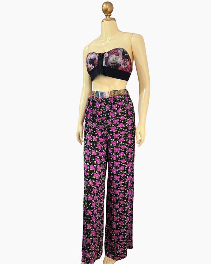 Pink Heart-Print Wide-Leg Pants