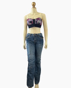 Distressed Wrinkle-Texture Low-Rise Jeans