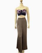 Brown Wide-Leg Textured Lounge Pants