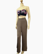 Brown Wide-Leg Textured Lounge Pants