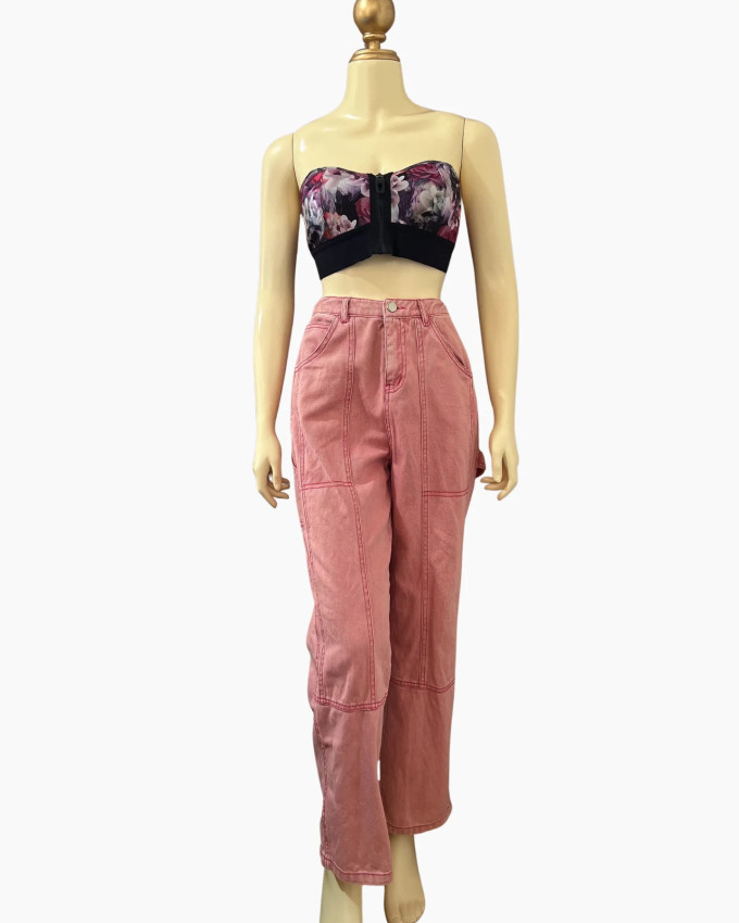 Pink Panel-Stitch Carpenter Pants