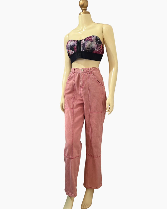 Pink Panel-Stitch Carpenter Pants