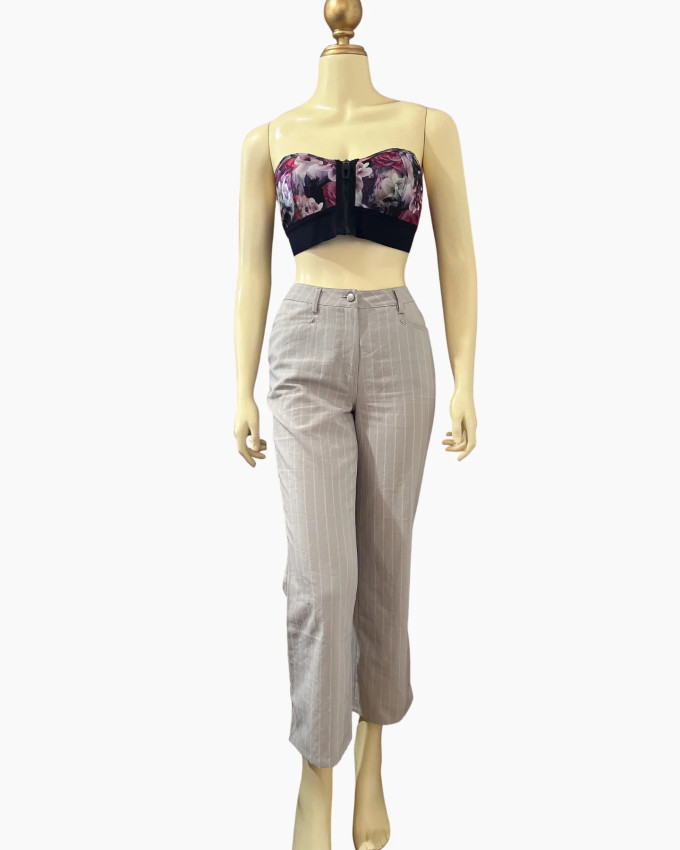 Light Gray Pinstripe Straight-Leg Pants