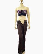 Brown Low-Rise Buckle Detail Flare Pants