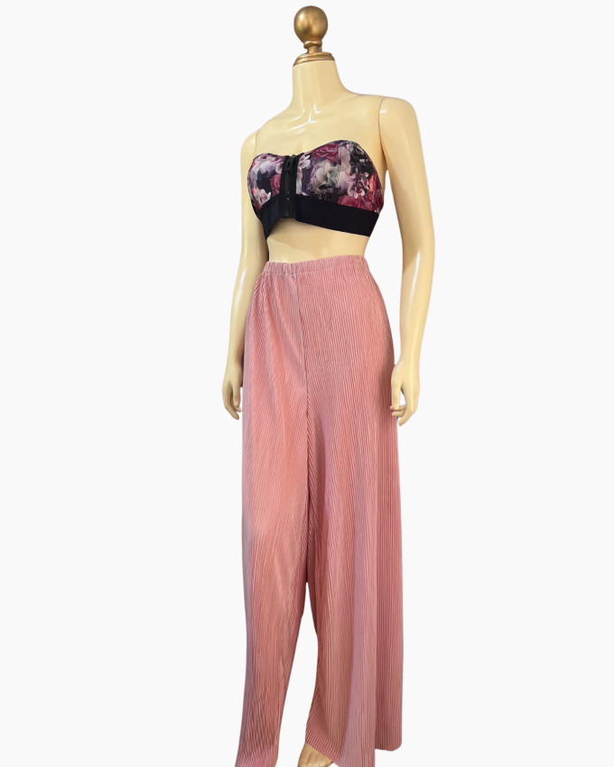 Blush Pleated Wide-Leg Palazzo Pants