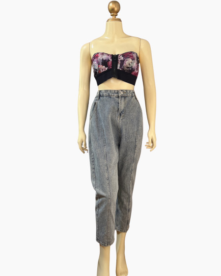 Acid-Wash Tapered Mom Jeans