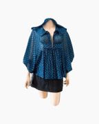 Blue Polka-Dot Flowing Blouse