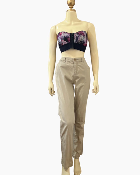 Beige Straight-Leg Casual Pants