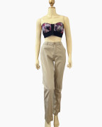 Beige Straight-Leg Casual Pants