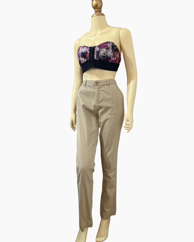 Beige Straight-Leg Casual Pants