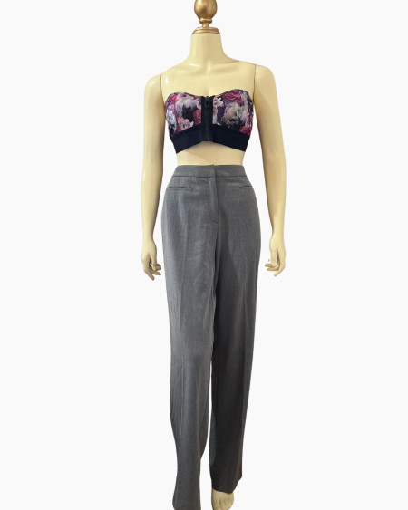 Grey High-Waisted Straight-Leg Trousers