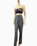 Grey High-Waisted Straight-Leg Trousers