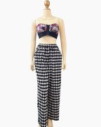 Black & White Diamond-Print Wide-Leg Pants