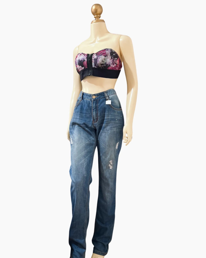 Distressed Relaxed-Fit Mid-Wash Jeans