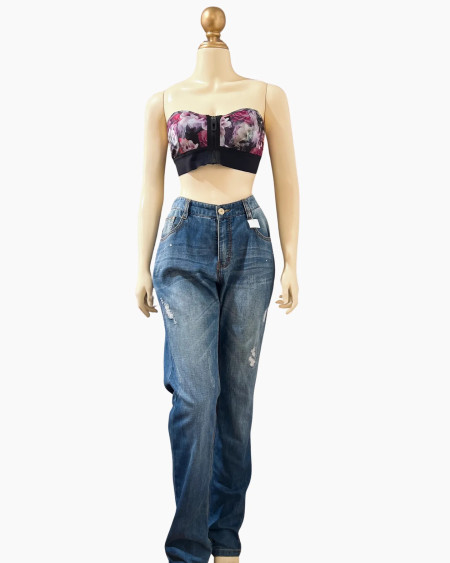 Distressed Relaxed-Fit Mid-Wash Jeans