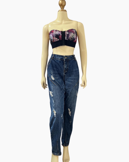 Distressed High-Waist Mom Jeans