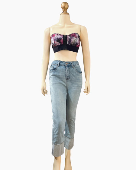 Light Wash Cuffed Hem Straight-Leg Jeans