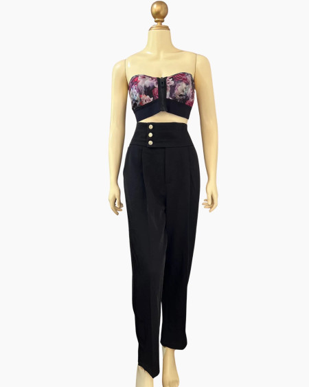 High-Waisted Triple-Button Tailored Pants