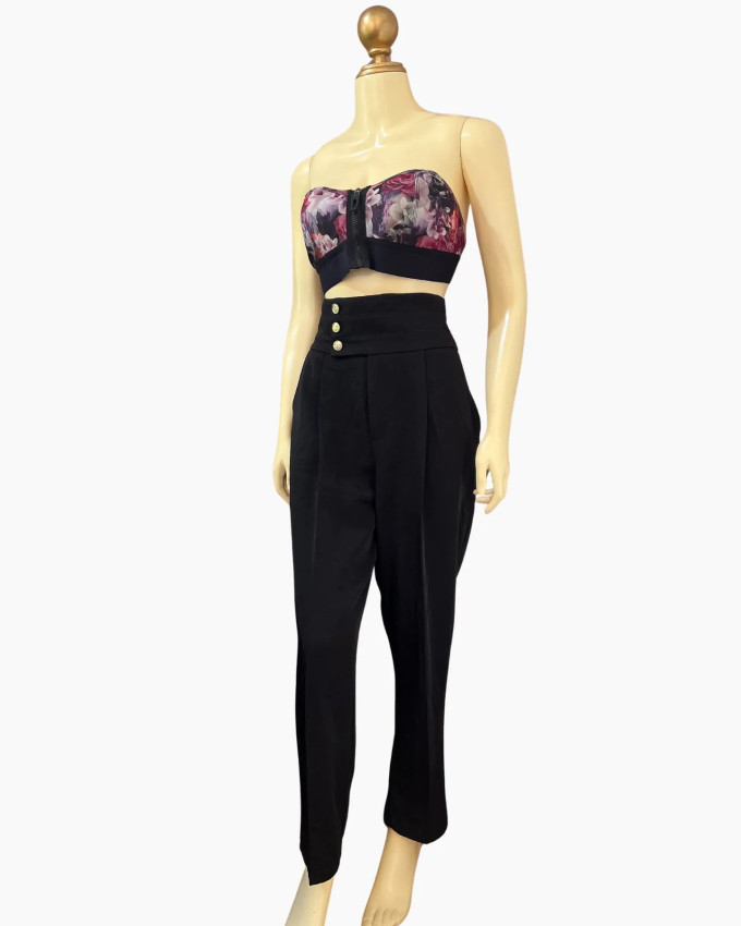 High-Waisted Triple-Button Tailored Pants