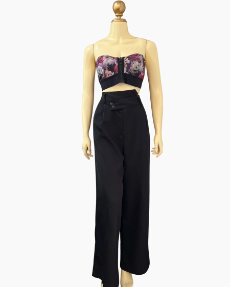 High-Waist Wide-Leg Black Trousers