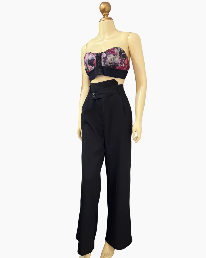 High-Waist Wide-Leg Black Trousers