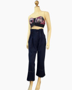 Navy High-Waist Wide-Leg Pants with Contrast Stitching