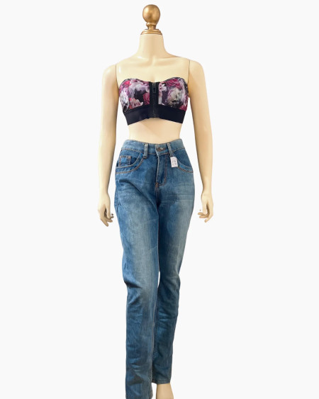 High-Rise Straight-Leg Blue Jeans