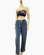Drawstring Waist Wide-Leg Denim Pants