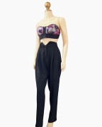 High-Waisted Black Pleated Trousers with V-Cut Waistband