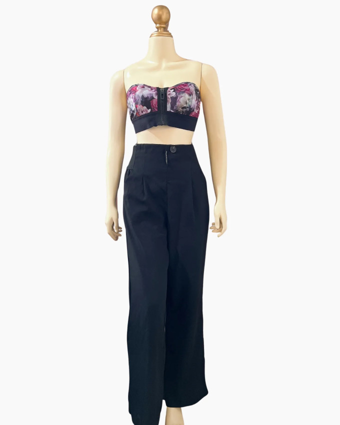 High-Waist Black Wide-Leg Trousers