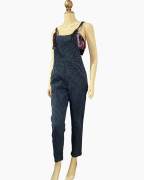 Pinstripe Denim Overalls with Adjustable Leather-Style Straps