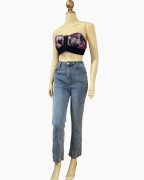 Light Wash Slim Straight Jeans with Ankle Zip Detail