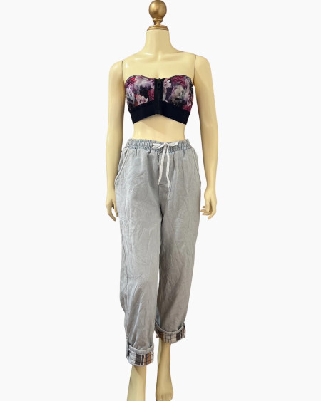 Gray Drawstring Relaxed-Fit Cuffed Pants