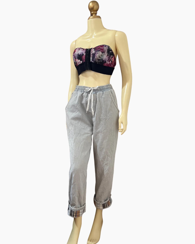 Gray Drawstring Relaxed-Fit Cuffed Pants