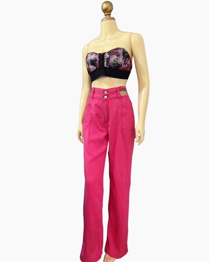 Hot Pink Wide-Leg High-Rise Pants