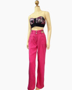 Hot Pink Wide-Leg High-Rise Pants