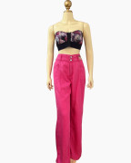Hot Pink Wide-Leg High-Rise Pants