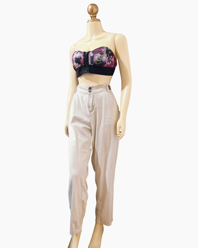 Light Beige High-Waist Relaxed Pants