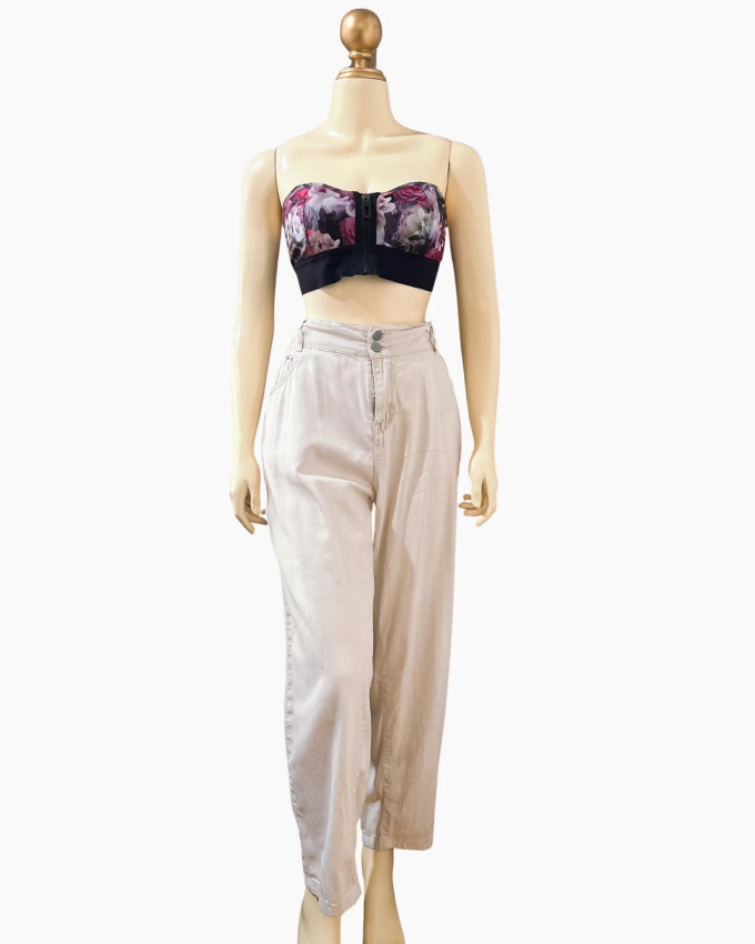 Light Beige High-Waist Relaxed Pants