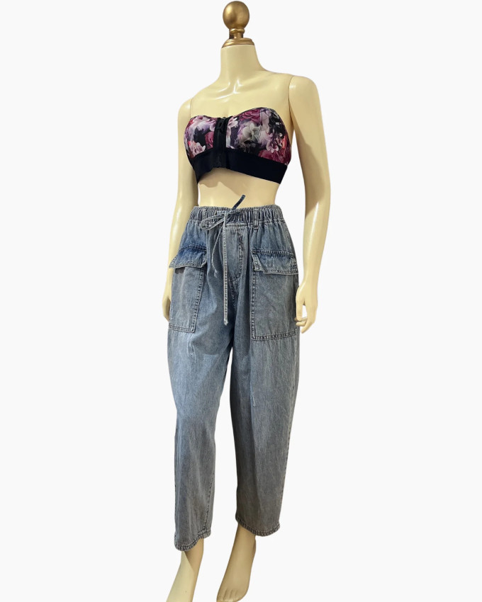 Light-Wash Cargo Denim Joggers